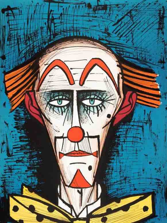 Bernard Buffet, Clown sur fond bleu,1985, lithographie originale, 76 x 53 cm