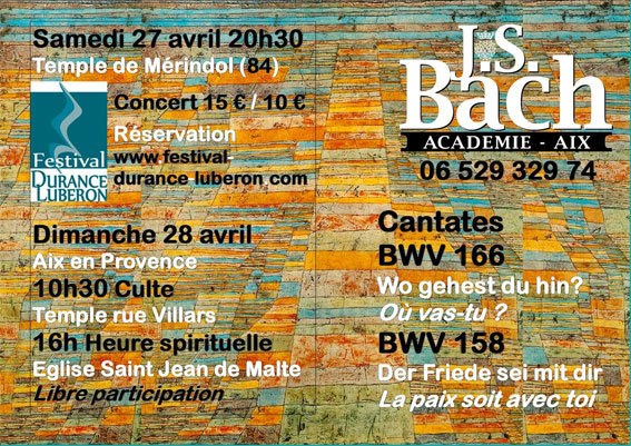 Bach en Luberon, concert au temple de Mérindol le 27 avril 2013 Bach en Luberon, concert au temple de Mérindol le 27 avril 2013