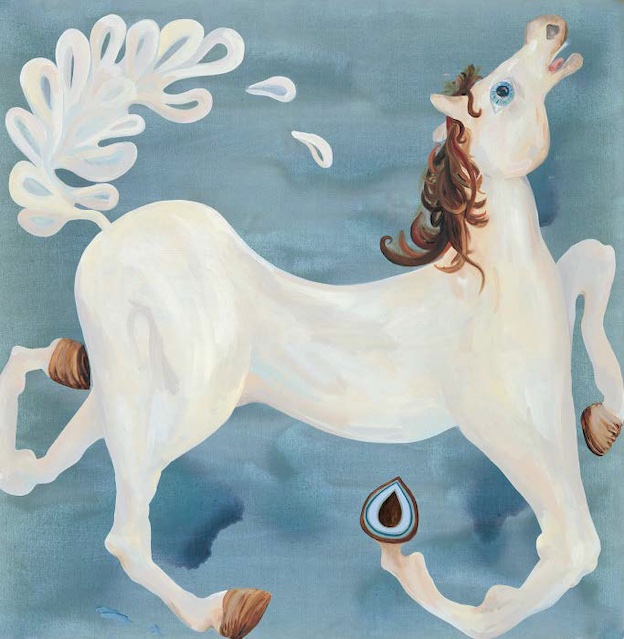 Laura Owens, untitled [sans titre], 2004. Acrylique et huile sur lin, 167,6 x 167,6 cm. Moore Family Collection