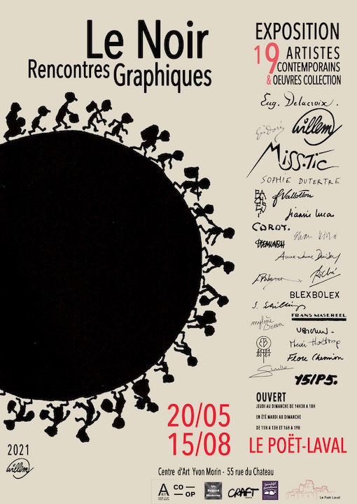 Le Poët-Laval (26), Centre d'art Y. Morin, exposition "Le Noir, rencontres graphiques", du 20 mai au 15 août 2021
