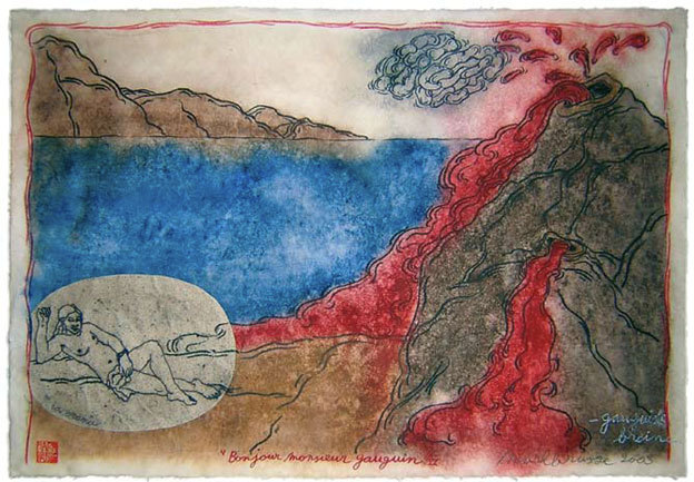 Mark Brusse, Bonjour Monsieur Gauguin VI - tempera, pastel gras et collage sur papier Hanji - 64 x 94 - 2003