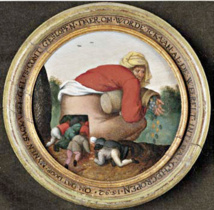 Pieter Brueghel le Jeune Les Flatteurs c. 1592 Huile sur tondo de bois ? 18,5 cm Collection privée, Maastricht