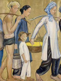 Personnages indochinois. Personnages sur fond or, douze adultes et un enfant - Marie-Antoinette Boullard-Devé, 1931. Peinture sur papier marouflée sur toile. © musée du quai Branly, photo Claude Germain Personnages indochinois. Personnages sur fond or, douze adultes et un enfant - Marie-Antoinette Boullard-Devé, 1931. Peinture sur papier marouflée sur toile. © musée du quai Branly, photo Claude Germain