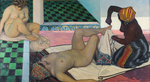 Jules Migonney, Le Bain maure, 1911, Huile sur toile, 104 x 188 cm. Bourg-en-Bresse, musée du monastère royal de Brou © Bourg-en-Bresse, musée du monastère royal de Brou.