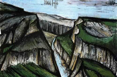 Bernard Buffet, Les gorges du Verdon, 1993 (œuvre associée à Jean Giono), huile sur toile 130 x 195 cm, collection Galerie Maurice Garnier, Paris. Bernard Buffet, Les gorges du Verdon, 1993 (œuvre associée à Jean Giono), huile sur toile 130 x 195 cm, collection Galerie Maurice Garnier, Paris.