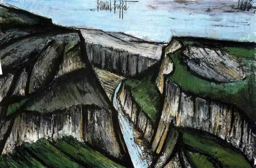 Bernard Buffet, Les gorges du Verdon, 1993 (œuvre associée à Jean Giono), huile sur toile 130 x 195 cm, collection Galerie Maurice Garnier, Paris.