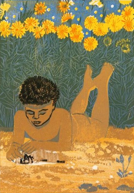 Planche originale pour La première lettre - 1995 - © May Angeli, Le Sorbier Planche originale pour La première lettre - 1995 - © May Angeli, Le Sorbier