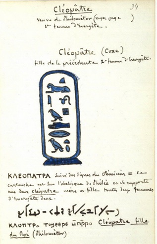 Copie par Champollion du nom de Cléopâtre, inscrit dans un cartouche BnF, département des Manuscrits © BnF