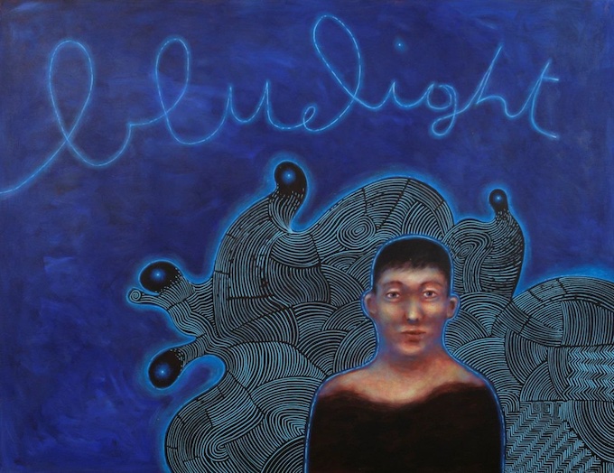 Alain Campos. Blue Light, 2021 Acrylique sur toile, 90 x 120 cm