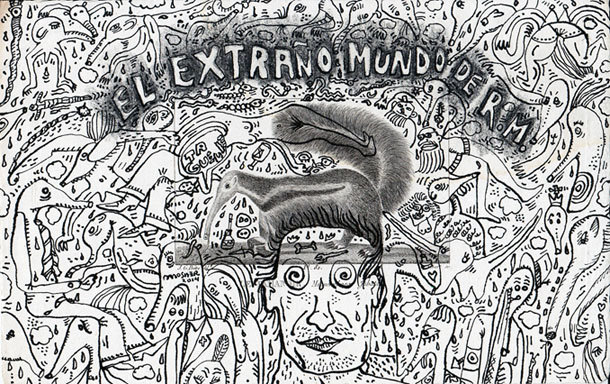 Ricardo Mosner: "EL Extraño Mundo de R.M.", 2014, technique mixte/gravure de Buffon, 21,5x13,5 cm