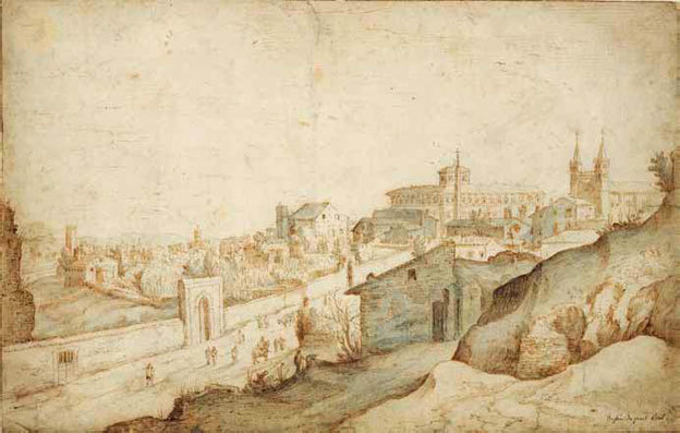 Willem Adriaensz. van Nieulandt II Vue de Rome depuis la route menant à la basilique de Saint-Jean-de-Latran