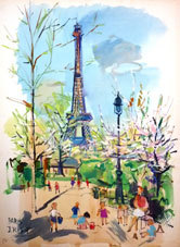 James Rassiat, Avril à Paris, 1960, gouache sur papier, 49x65cm James Rassiat, Avril à Paris, 1960, gouache sur papier, 49x65cm