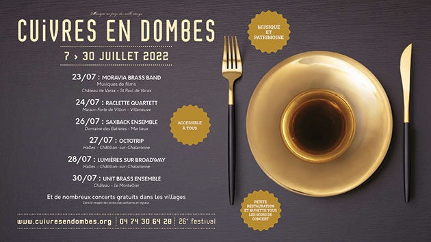 Festival Cuivres en Dombes, top départ cette semaine ! Du 7 au 30 juillet 2022 Festival Cuivres en Dombes, top départ cette semaine ! Du 7 au 30 juillet 2022