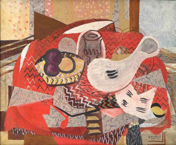 Nature morte à la nappe rouge, 1934. Huile sur toile, 81 x 101 cm. Collection particulière. Georges Braque © VEGAP, Bilbao, 2014. Photo © Leiris SAS Paris