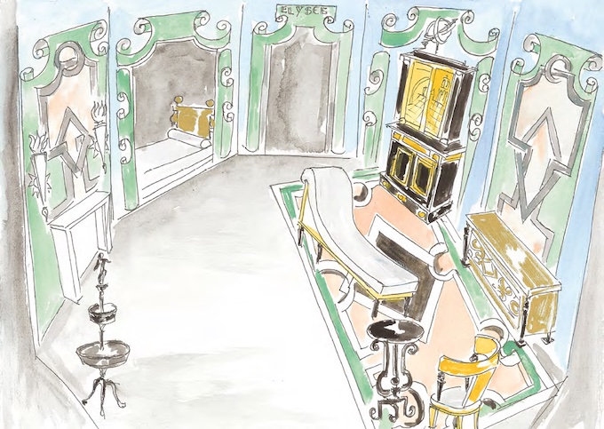 Esquisse du projet de scénographie imaginée par Vincent Darré Esquisse du projet de scénographie imaginée par Vincent Darré