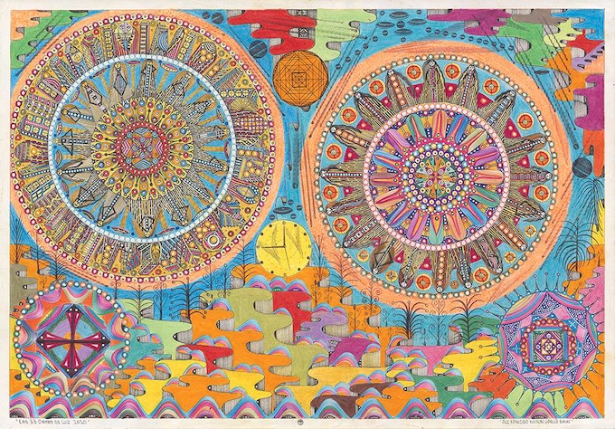 Las 33 damas de luz, 2020, feutre de couleur, crayon de couleur, stylo à bille et rotring sur papier., 34.5 x 49.7 cm