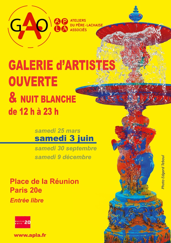 Le 3 juin 23, de midi à minuit (ou presque), L’APLA donne rendez-vous aux artistes et aux visiteurs Place de la Réunion  avec la Galerie Ouverte et la Nuit Blanche