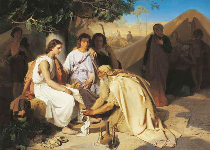 Abraham lavant les pieds aux trois anges, Émile Levy, Paris, 1854, huile sur toile, 113 x 145,5 cm, École nationale supérieure des beaux-arts, Paris. © Beaux-Arts de Paris, Dist. RMN - Grand Palais / image Beaux-arts de Paris Abraham lavant les pieds aux trois anges, Émile Levy, Paris, 1854, huile sur toile, 113 x 145,5 cm, École nationale supérieure des beaux-arts, Paris. © Beaux-Arts de Paris, Dist. RMN - Grand Palais / image Beaux-arts de Paris