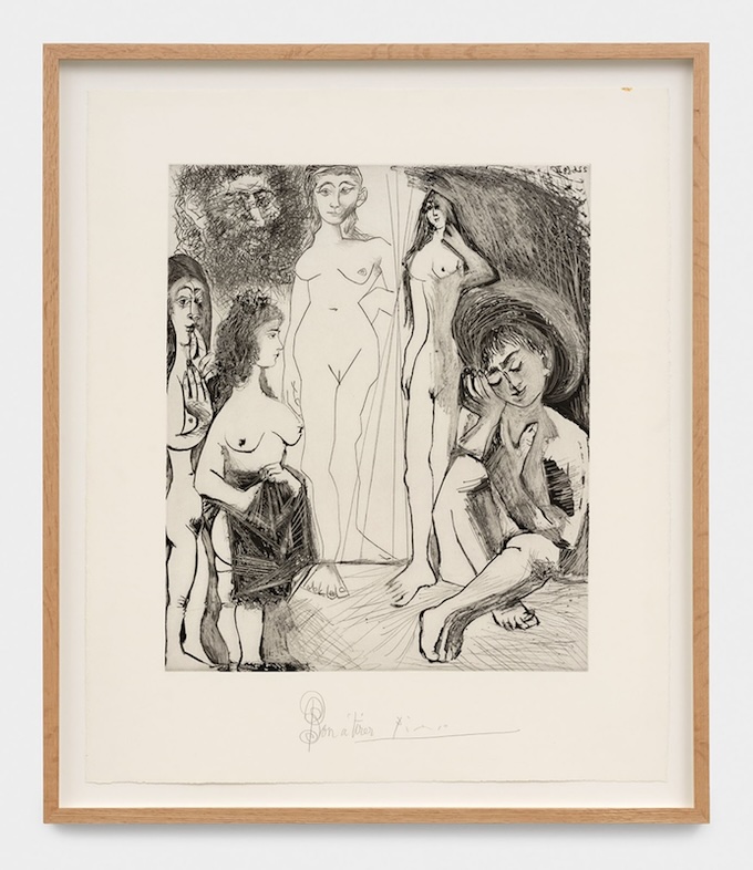 Pablo Picasso, Jeune garçon rêvant : les femmes, 22 juin 1968 - Épreuve de presse, Aquatint, grattoir, point de séchage et burin sur cuivre - 72,5 x 17,5 cm, 28 1/2 x 24 1/4 in - Picasso de successions 2023