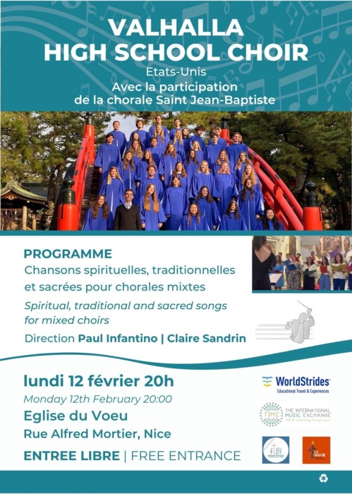 Nice. Concert gratuit avec la chorale de Valhalla High School des Etats-Unis. 12/02/24