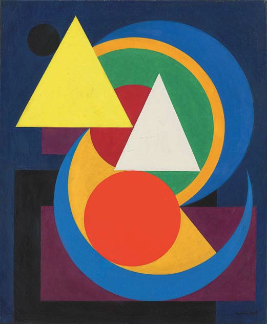 Auguste Herbin, Lune, 1945, huile sur toile, 61 x 50 cm, Courtesy Galerie Lahumière, Adagp Paris 2024