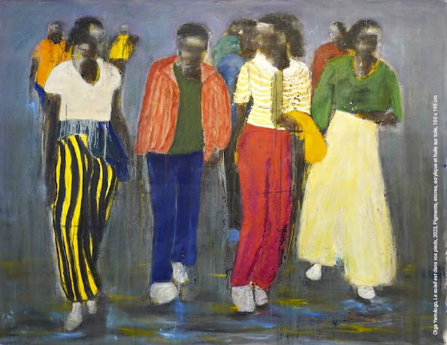 Olga Yaméogo, Le soleil est dans vos pieds, 2023, Pigments, encres, acrylique et huile sur toile, 150 x 195 cm