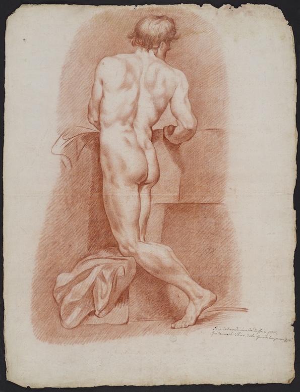 Guillaume Lethière, Académie, c. 1776, red chalk, graphite, heightened with white. Bibliothèque municipale, Rouen, France, Collection Hédou, 14748