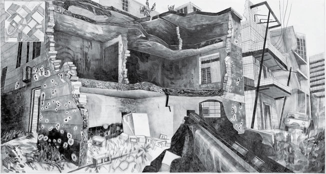 Marc Bauer, Call of Duty I, 2011, dessin, crayon gris sur papier, 71 x 101 cm, courtesy de l’artiste et Freymond-Guth Fine Arts, Zurich