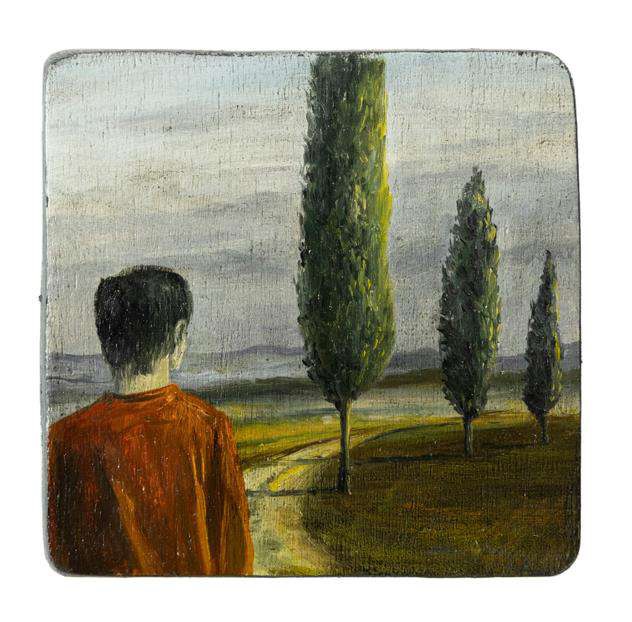 Numa Droz. Le chemin, huile sur bois, 9 x 9 cm Numa Droz. Le chemin, huile sur bois, 9 x 9 cm