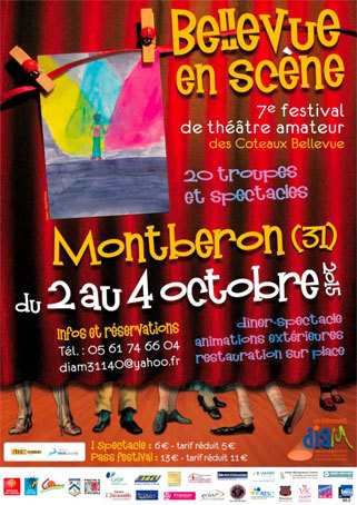 Le Festival Bellevue en scène met le théâtre amateur à l’honneur pour la 7e édition à Montberon (Haute-Garonne) du  2 au 4 octobre 2015 Le Festival Bellevue en scène met le théâtre amateur à l’honneur pour la 7e édition à Montberon (Haute-Garonne) du  2 au 4 octobre 2015