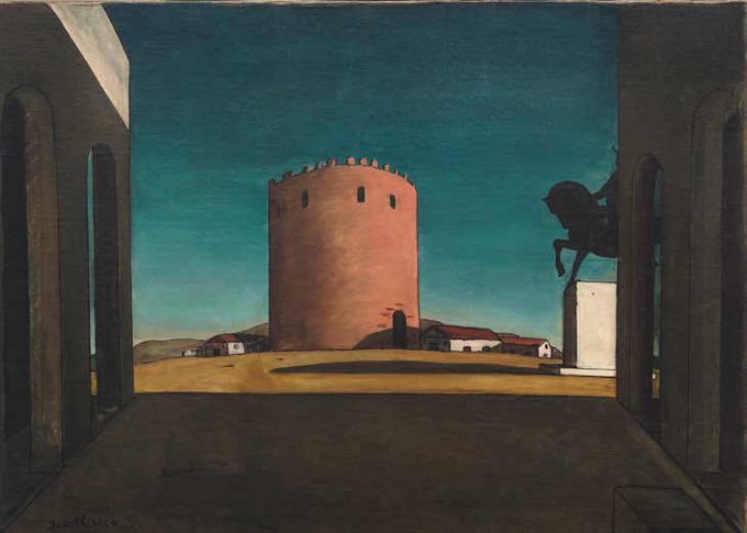 Giorgio De Chirico La Tour Rouge, 1913 Huile sur toile 73,5 x 100,5 cm Venise, Peggy Guggenheim collection © Adagp, Paris 2024 Giorgio De Chirico La Tour Rouge, 1913 Huile sur toile 73,5 x 100,5 cm Venise, Peggy Guggenheim collection © Adagp, Paris 2024