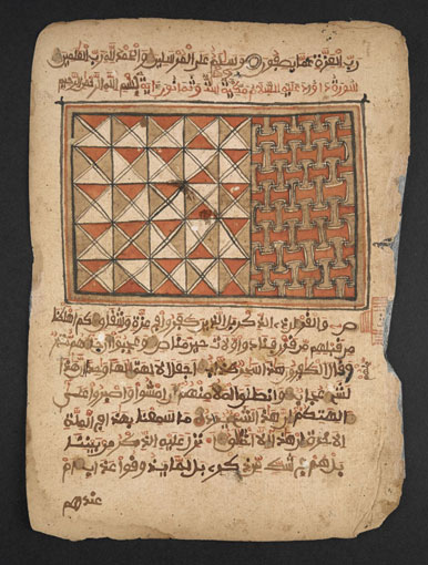 A page from a saddlebag Qur’an going on display in West Africa exhibition 2015. Photograph courtesy of the British Library