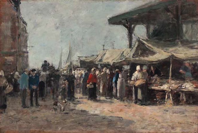 Eugène BOUDIN La Poissonnerie de Trouville, 1875 Huile sur bois, 24 x 36 cm Giverny, musée des impressionnismes Don Christophe et Teresa Karvelis-Senn, 2023 Eugène BOUDIN La Poissonnerie de Trouville, 1875 Huile sur bois, 24 x 36 cm Giverny, musée des impressionnismes Don Christophe et Teresa Karvelis-Senn, 2023