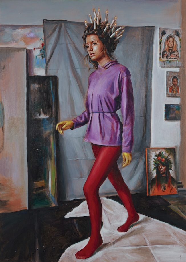 Florence Obrecht, Emilie (d’après « deux femmes » attribué à Leonor Fini), 2022, huile sur bois, 70 x 50 cm © Adagp Paris 2024 Florence Obrecht, Emilie (d’après « deux femmes » attribué à Leonor Fini), 2022, huile sur bois, 70 x 50 cm © Adagp Paris 2024