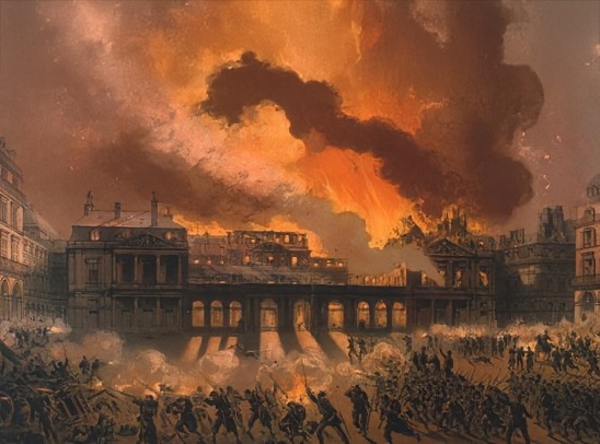 24 mai 1871. Incendie du palais des Tuileries durant la « Semaine Sanglante » (21-28 mai 1871). Lithographie de Léon Sabatier et Albert Adam pour Paris et ses ruines (1873) © Getty 24 mai 1871. Incendie du palais des Tuileries durant la « Semaine Sanglante » (21-28 mai 1871). Lithographie de Léon Sabatier et Albert Adam pour Paris et ses ruines (1873) © Getty