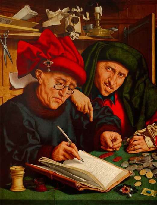 Quentin Massys (1466-1530) Les collecteurs d’impôts Fin des années 1520 Huile sur bois - 86,4 x 71,2 cm Liechtenstein. The Princely Collections, Vaduz–Vienna © LIECHTENSTEIN. The Princely Collections, Vaduz–Vienna Quentin Massys (1466-1530) Les collecteurs d’impôts Fin des années 1520 Huile sur bois - 86,4 x 71,2 cm Liechtenstein. The Princely Collections, Vaduz–Vienna © LIECHTENSTEIN. The Princely Collections, Vaduz–Vienna