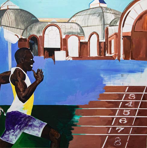 Lassana Sarre, Courir pour être curieux, 2022, acrylique sur toile, 200 x 200 cm. Galerie Polaris © ADAGP, Paris 2025 Lassana Sarre, Courir pour être curieux, 2022, acrylique sur toile, 200 x 200 cm. Galerie Polaris © ADAGP, Paris 2025