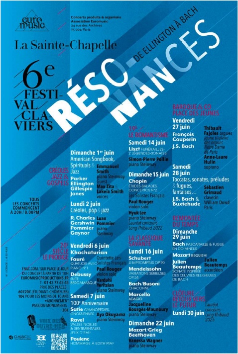 Paris, Sainte-Chapelle : Résonnances, 6e festival Claviers. Du 1er au 30 juin 2025 Paris, Sainte-Chapelle : Résonnances, 6e festival Claviers. Du 1er au 30 juin 2025