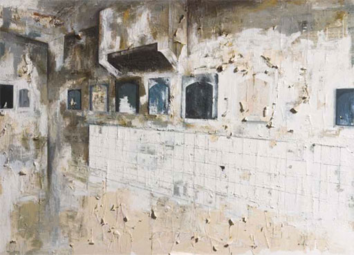 La salle d’exposition 2003 - Technique mixte sur papier peint marouflé sur toile 175 x 245 cm Collection Télérama, Paris © Nicolas Pfeiffer La salle d’exposition 2003 - Technique mixte sur papier peint marouflé sur toile 175 x 245 cm Collection Télérama, Paris © Nicolas Pfeiffer