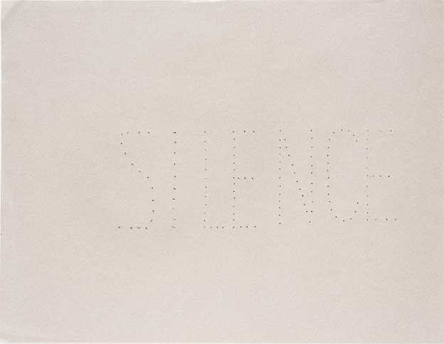 Hessie, Silence, 1972. Perforations sur papier gris, 50 x 65 cm. Photos Béatrice Hatala.Courtesy Galerie Arnaud Lefebvre Hessie, Silence, 1972. Perforations sur papier gris, 50 x 65 cm. Photos Béatrice Hatala.Courtesy Galerie Arnaud Lefebvre