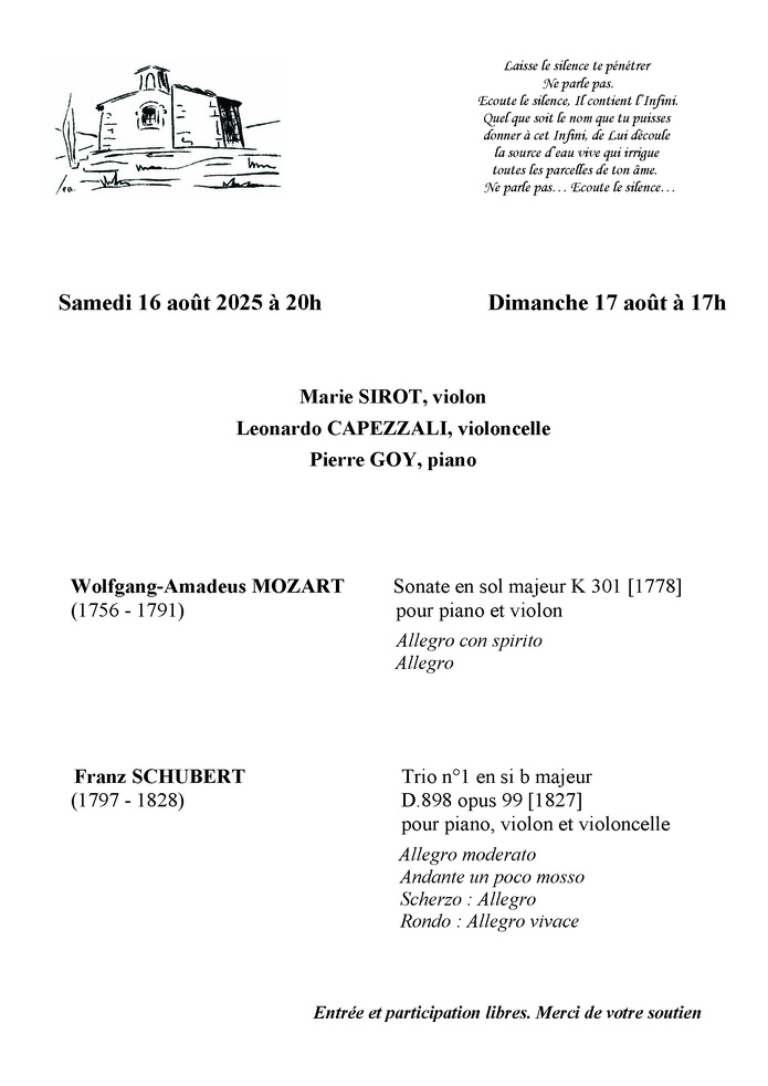 Chapelle du Vieux Rompon (07). Concerts des samedi 16 et dimanche 17 août 2025