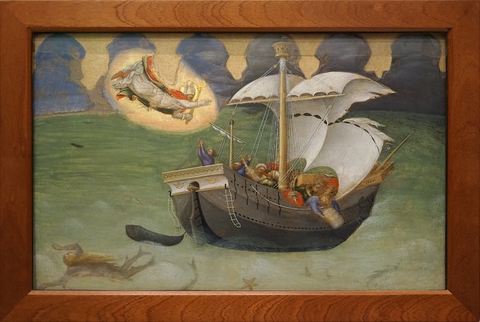 Gentile di Niccolò, dit Gentile da Fabriano, Scomparto di predella con Storie di San Nicola : il Santo salva una nave dal naufragio, 1425,