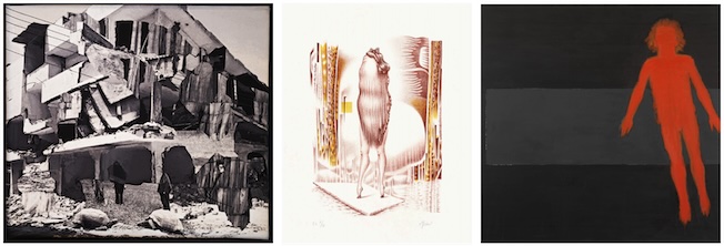 1. Ailbhe Ní Bhriain, Intrusion I, 2022. Collection macLYON, Inv. : T.2023.4.1 Photo : Lionel Rault 2. Mirka Lugosi, Pudique Impertinente, Lithographie sur papier Velin, BFK RIVES 250gr, Ed. 35, 50x40cm, 2019 3. Judith Reigl, Hors, Oh gioia ! oh ineffabile allegrezza ! (série Hors), 1998, Ville de Bourg-en-Bresse, musée du Monastère royal de Brou © Hugo Maertens