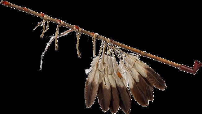 Calumet Bois, pierre, plumes d’aigle, piquants de porc-épic, bec de pic-vert, laine © musée du quai Branly - Jacques Chirac, photo Pauline Guyon Calumet Bois, pierre, plumes d’aigle, piquants de porc-épic, bec de pic-vert, laine © musée du quai Branly - Jacques Chirac, photo Pauline Guyon