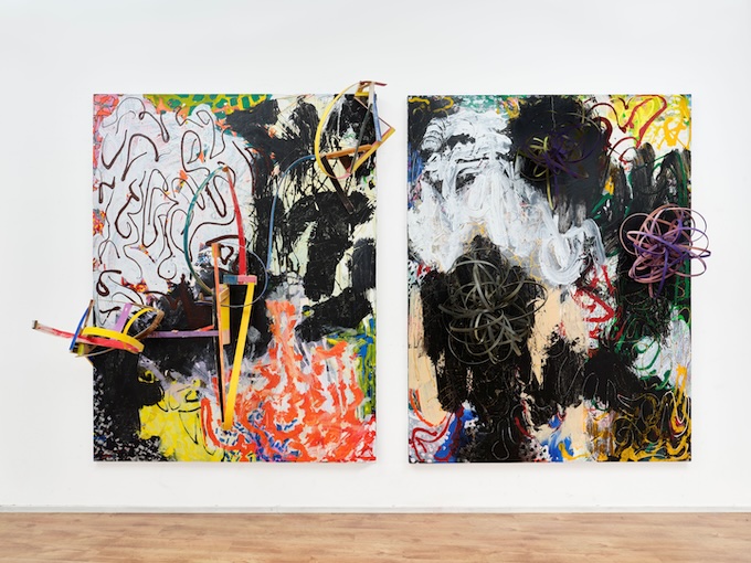 Franck Chalendard, Garguouilles 1 et 2, acrylique sur toile, 2025, 260 x 400 cm.