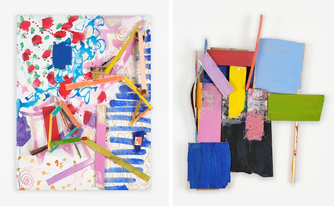 Franck Chalendard, Caméléon, 2025, acrylique sur toile, 130 x 100 cm. / Franck Chalendard, Azulejos 5, 2025, acrylique sur bois, 50 x 60 cm.