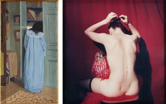Félix Valloton, Intérieur, femme en bleu fouillant dans une armoire, 1903, huile sur toile  & Bettina Rheims, 4 juillet II, Paris 1991, Photographie cibachrome sur papier © DR
