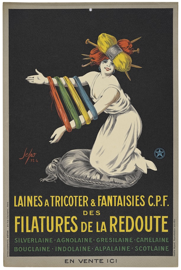 Affiche publicitaire pour les laines à tricoter des Filatures de La Redoute