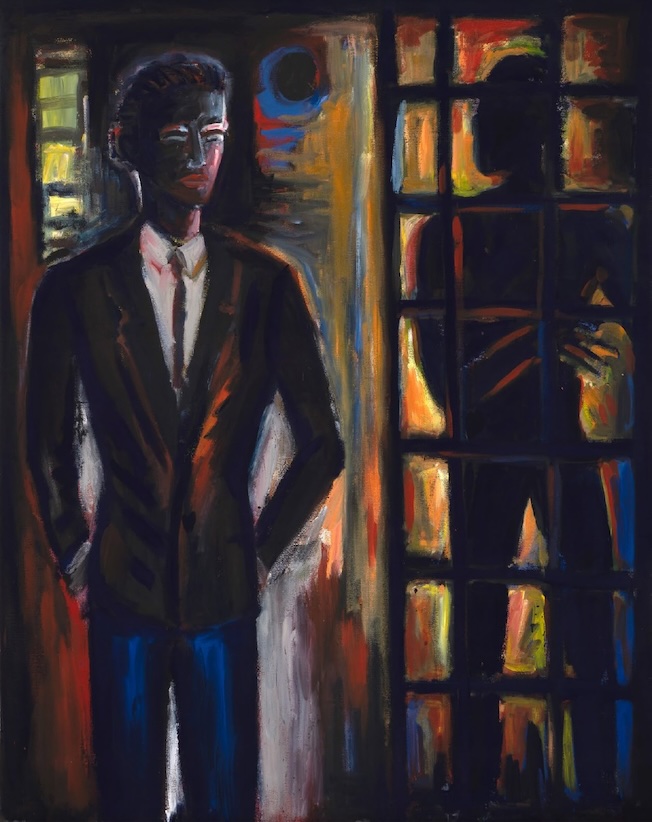 Helmut Middendorf. Young man in the big city, 1985. Acrylique sur toile. 230 x 180 cm. Signé au verso
