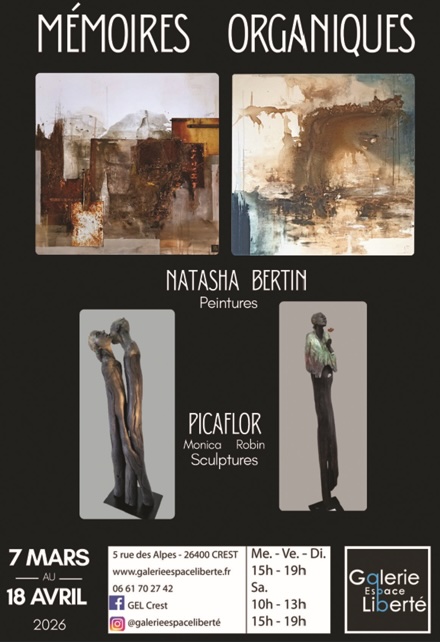 Crest, galerie Espace Liberté : expo « Mémoires Organiques » dialogue artistique. Du 7 Mars au 18 Avril 2026